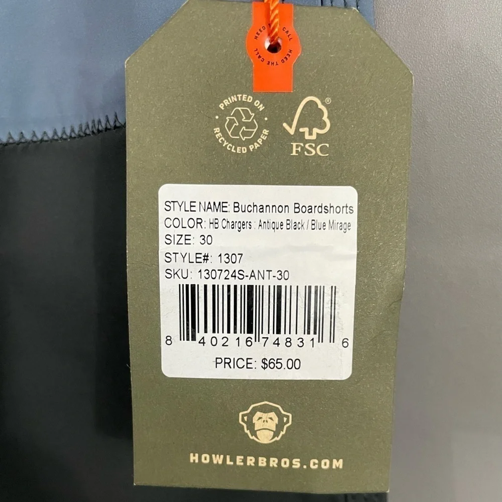 Howler Brothers Buchannon Boardshorts HB Chargers Antique Black/Blue Mirage NWT - Picture 10 of 12